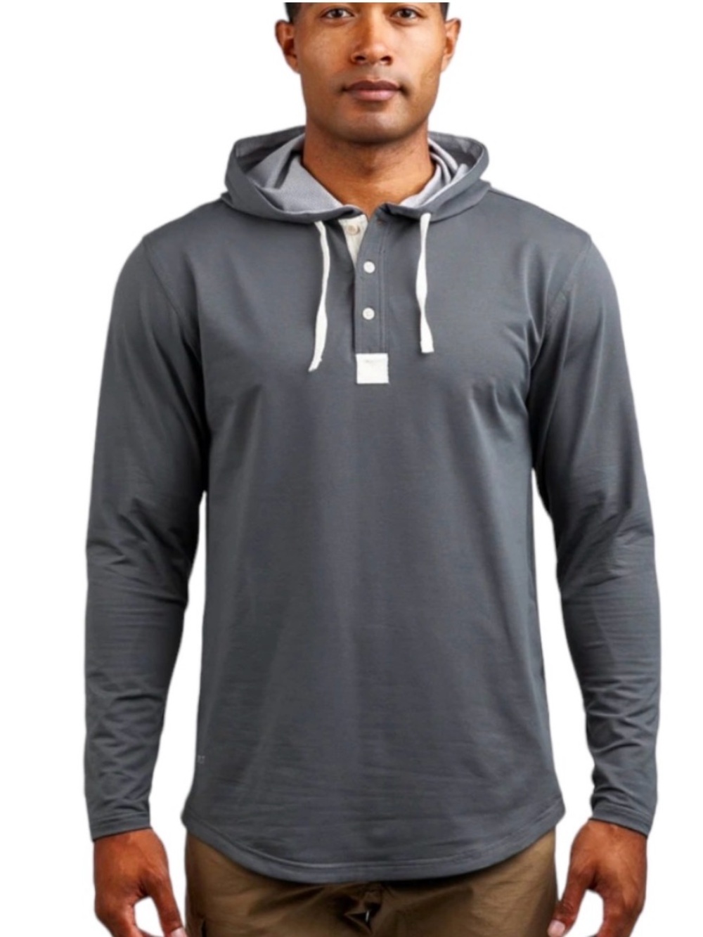 BYLT Hoodie Gray Hooded Henley Drop Cut L/S Lux Men's Small Pullover